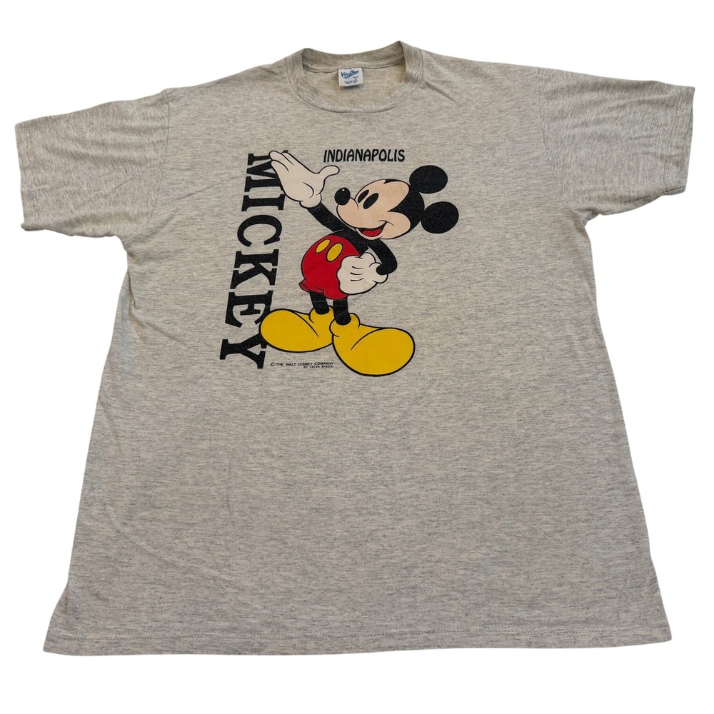 Vintage Velva Sheen Mickey Mouse Indianapolis T Shirt Gray L Made in USA 90s